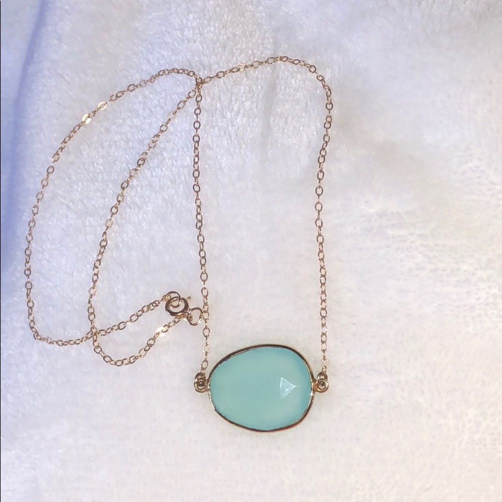 Chalcedony and gold tone chain necklace